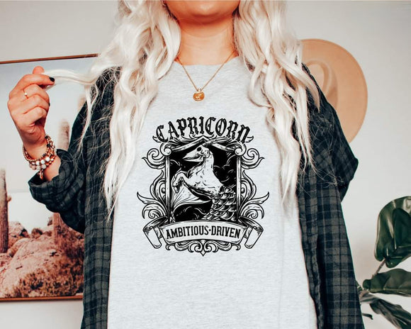 Capricorn zodiac t-shirt, ambitious and driven