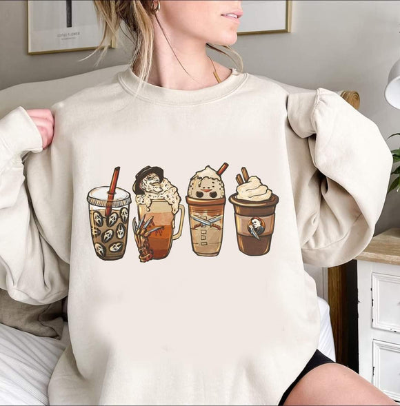 Horror characters coffee lattes crewneck sweatshirt