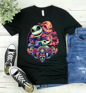 Neon jack and oogie nightmare before christmas tshirt